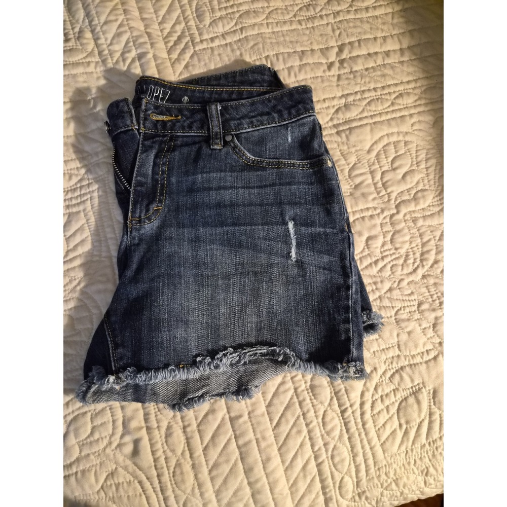 Jennifer Lopez Womens Dark Wash Distressed Frayed Hem Denim Shorts Size 4
